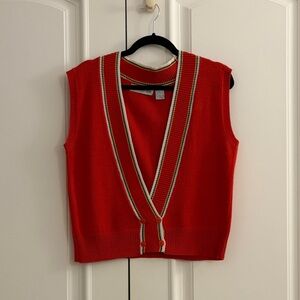 Hang Ten Red Knit Vest with Blue and Yellow Stripes